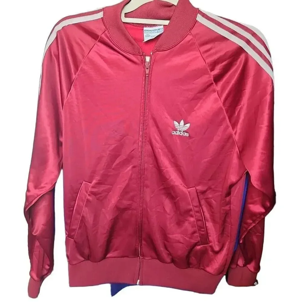 VTG Adidas Unisex Size Medium ATP Keyrolan Crimson Gray 3 Stripes Track Jacket